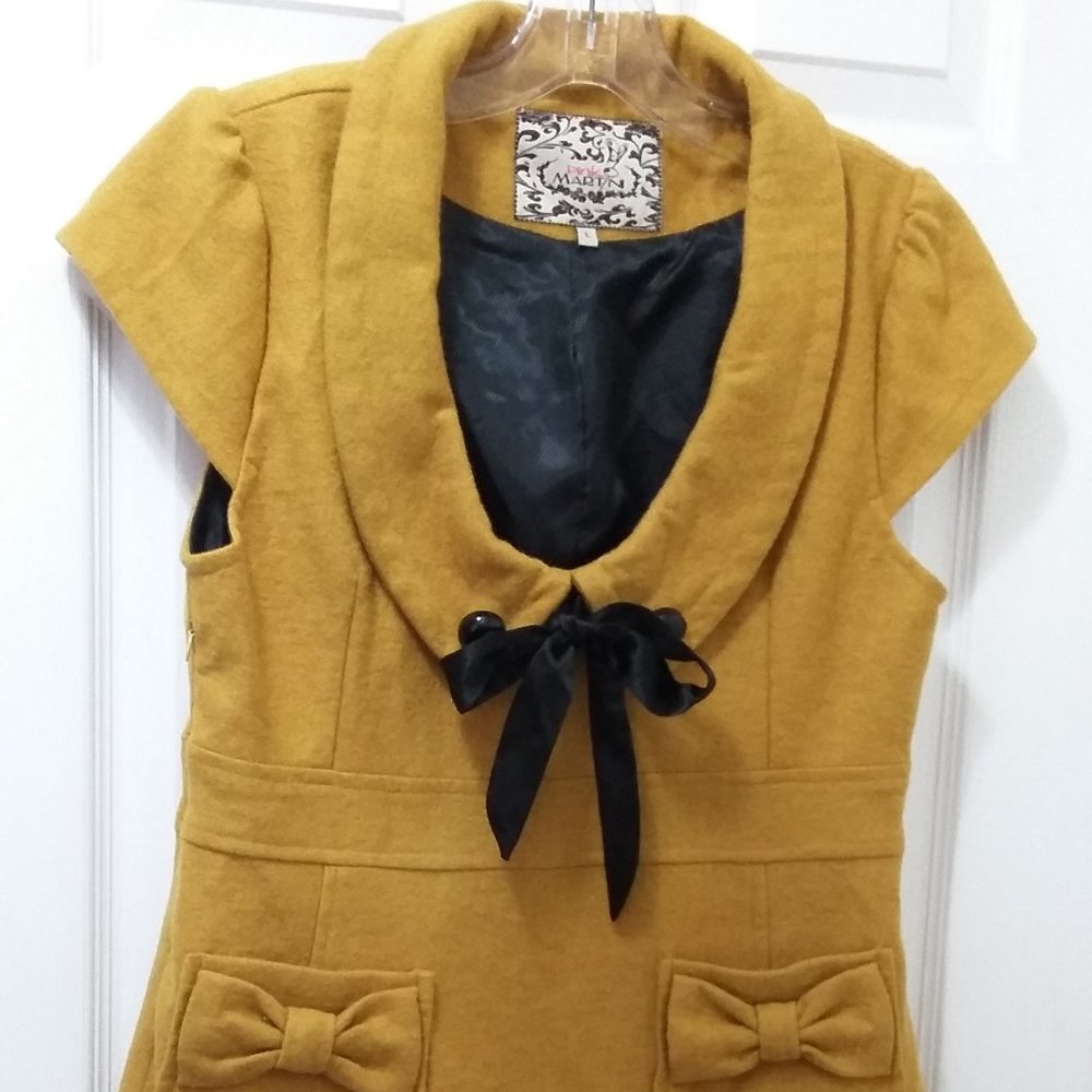 Wool Fashion Dress Pink Martini- mustard with bows